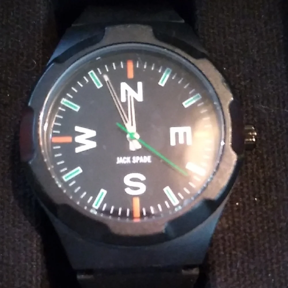 Jack Spade Black Compass-Style Dial Watch with Orange Accents